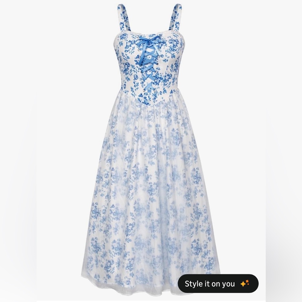 Chic Blue Floral Midi Dress